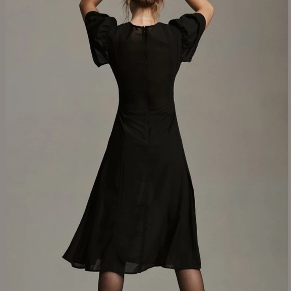 Anthropologie Modern Sheer Black Midi Dress Zip Back Size 4 - Picture 2 of 4